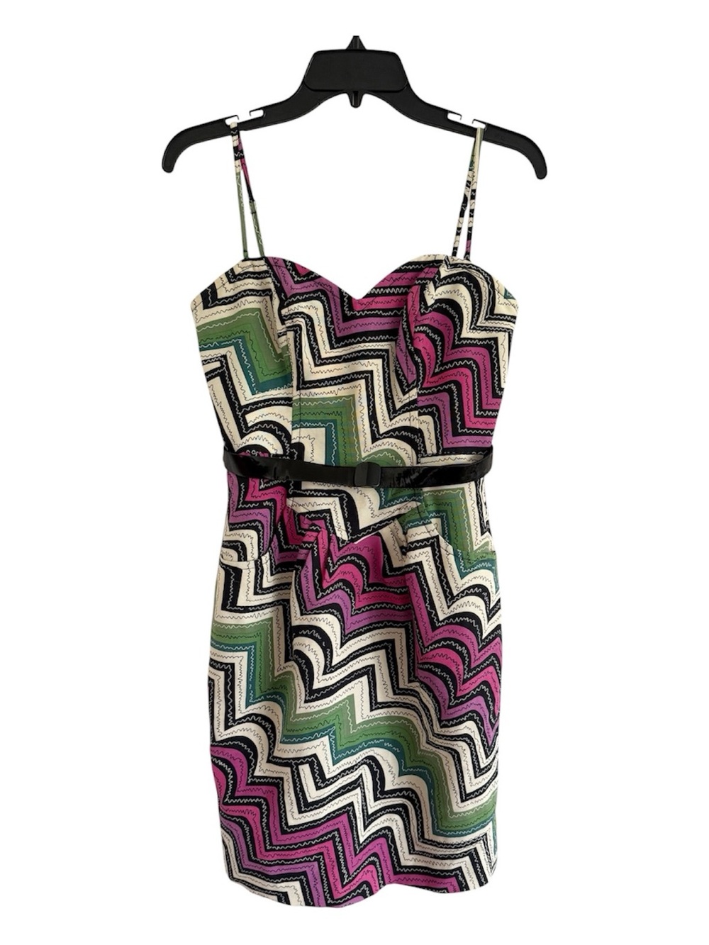 Frock! By Tracy Reese Zigzag Mini Dress in Pink, Green & Cream Black Belt Size 2